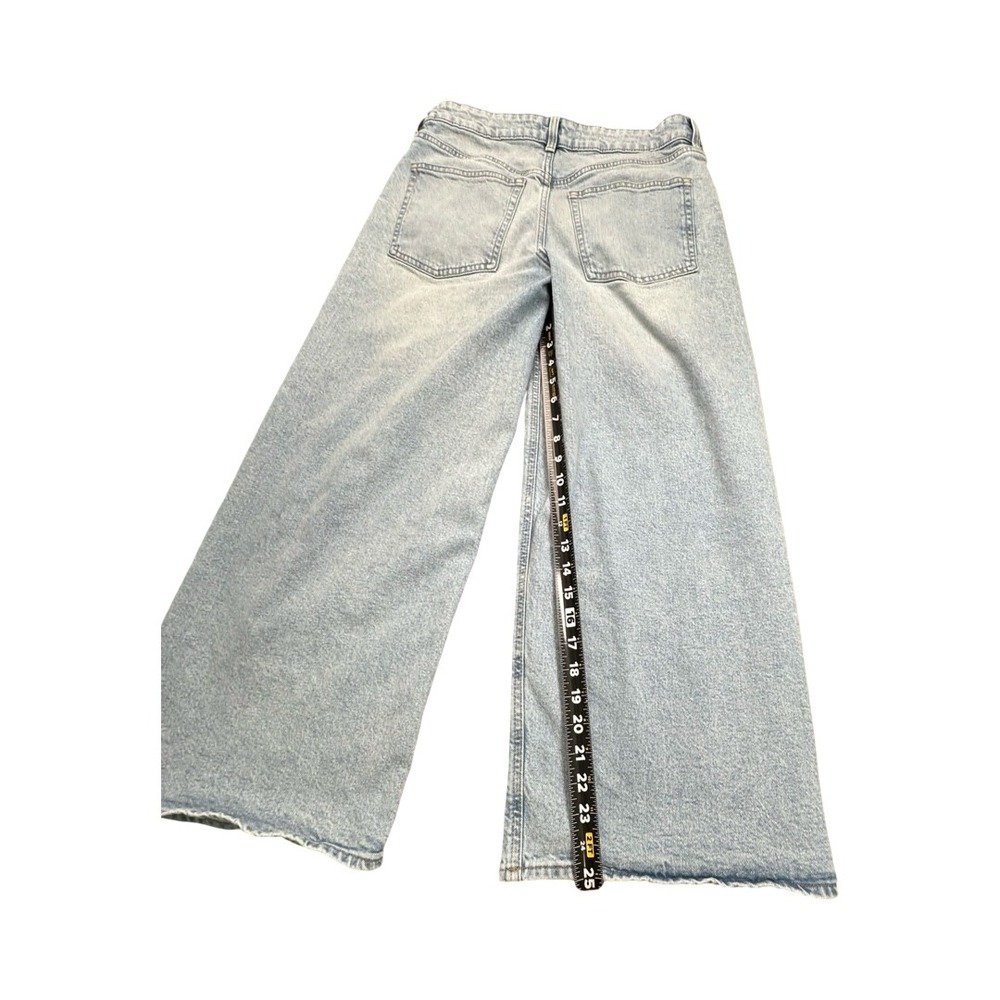 H&M Jeans Women 12 Light Blue Wide Leg High Waisted Raw Hem Denim Casual Relaxed - Picture 5 of 12